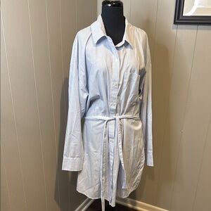 Abercrombie & Fitch Light Blue and White Pinstripe Long Sleeve Shirt Dress